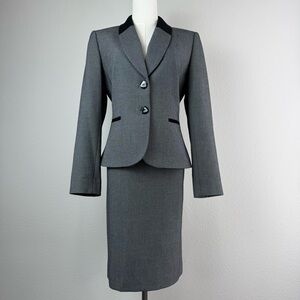 Tahari ASL Women's Skirt Suit Size 6 Black Micro Print Contrast Trim Corpcore